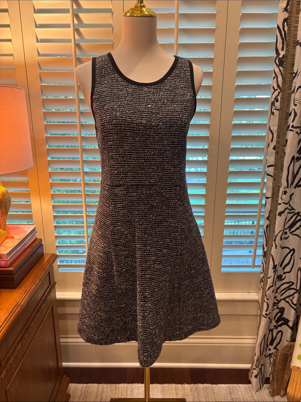 J. Crew Black and White Sleeveless A-Line Knit Dress